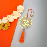 Om car rear view mirror hanging décor in brass metal
